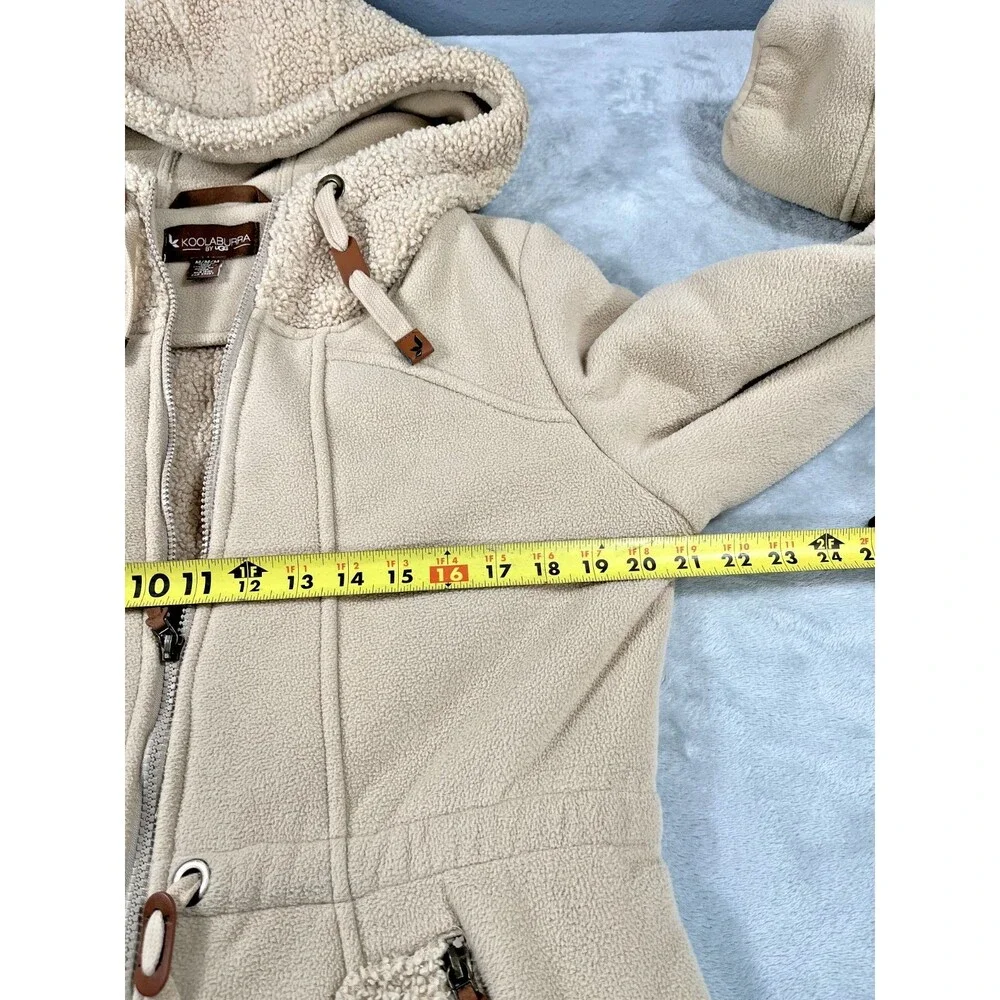 Koolaburra by UGG Womens Bonded Fleece Cinch Waist Hooded Jacket Tan M